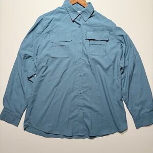 Blue Long Sleeve Women’s Performance Jungle Top, Button Down, Size M